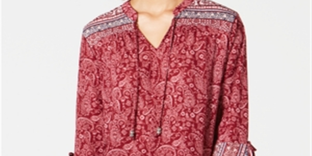 Style & Co Women's Printed Bell Sleeve Tunic Red Size Petite