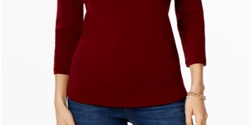 Charter Club Women's Pima Cotton Boat Neck Button Shoulder Top Red Size -XL