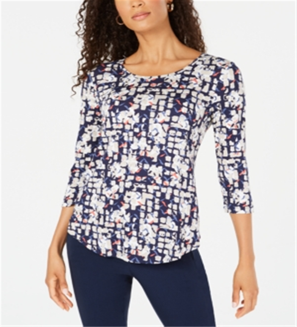 JM Collection Women's Printed T-Shirt Blue Size 2XL