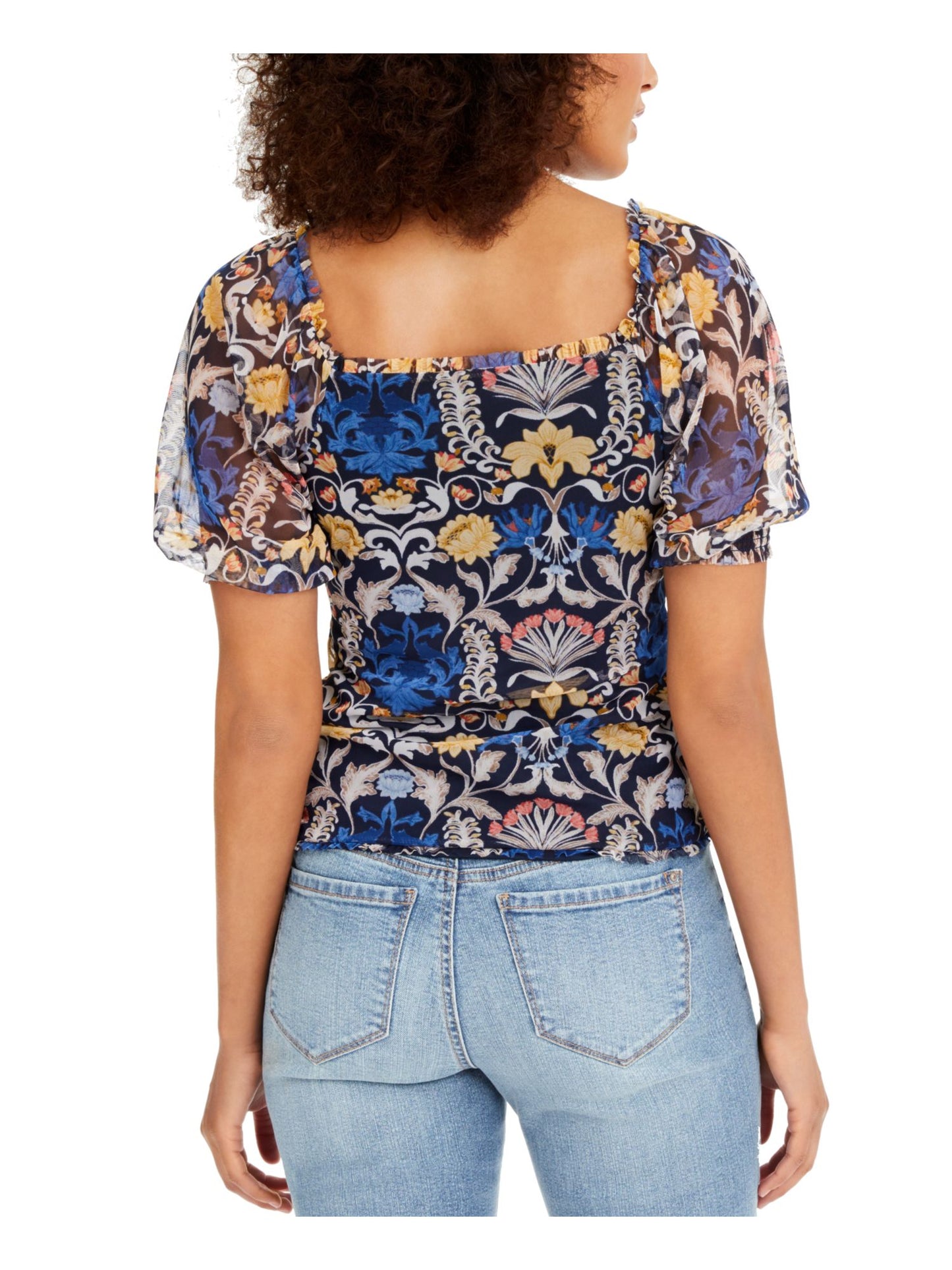 INC International Concepts Women's Printed Ruched Front Top Blue Size XS