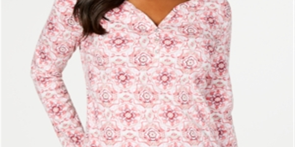 Karen Scott Women's 3-4 Sleeve Printed Henley Pink Size -M