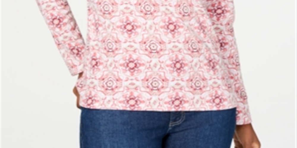 Karen Scott Women's 3-4 Sleeve Printed Henley Pink Size -M