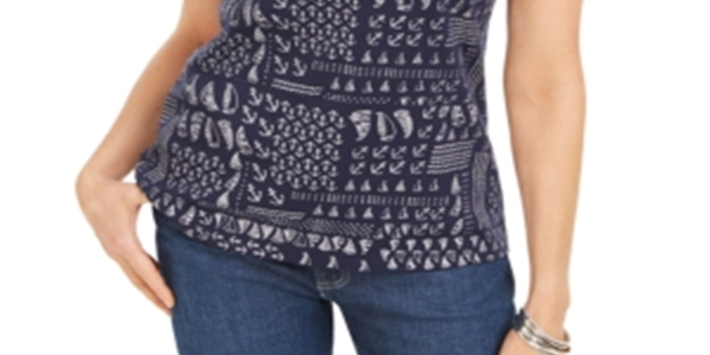 Karen Scott Women's Sailboat Print Top Blue Size Small