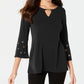 JM Collection Women's Chain Detail Crepe Top Black Size Petite