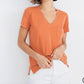 Style & Co Women's Cuffed Sleeves Heather Short Sleeve V Neck T-Shirt Orange Size Petite X-Large