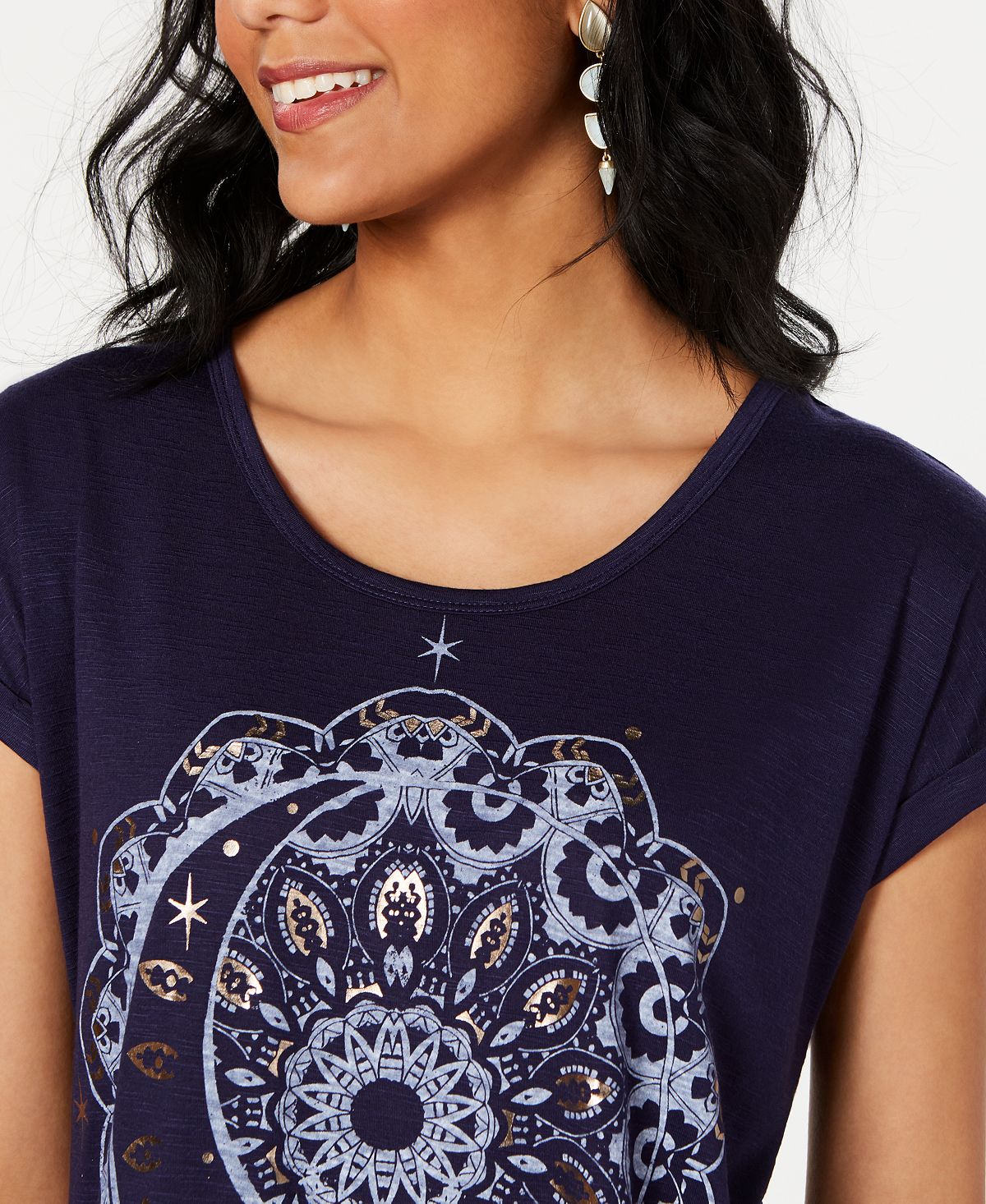 Style & Co Women's Graphic T-Shirt Blue Size Petite S