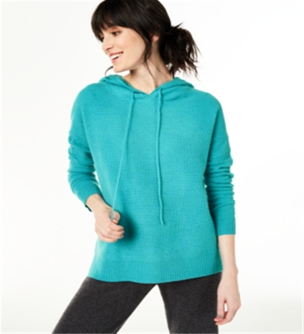 Charter Club Women's Cashmere Thermal Hoodie Sweater Blue Size X-Large