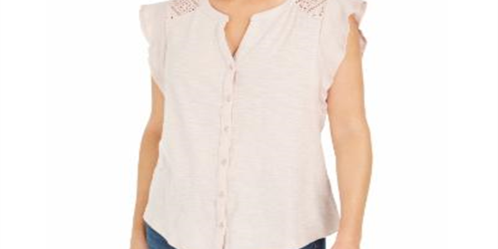 Style & Co Women's Eyelet Sleeveless Shirt  Pink Size Large