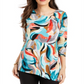 JM Collection Women's Printed Asymmetrical Hem Tunic Top Blue Size XX-Large