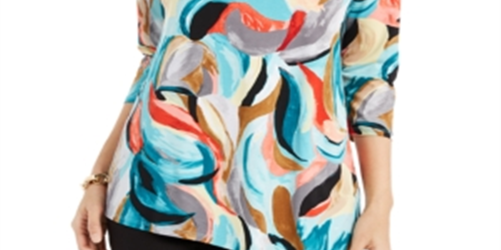 JM Collection Women's Printed Asymmetrical Hem Tunic Top Blue Size XX-Large