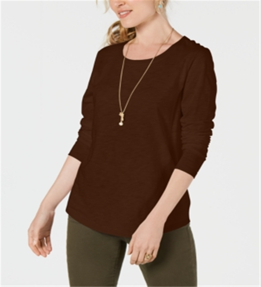 Style & Co Women's Long Sleeve Crewneck Top Brown Size Large