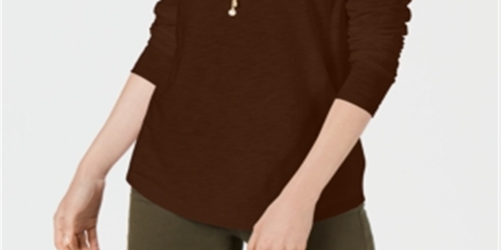 Style & Co Women's Long Sleeve Crewneck Top Brown Size Large