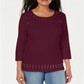 Karen Scott Women's Embellished Long Sleeve Jewel Neck Blouse Red Size Small