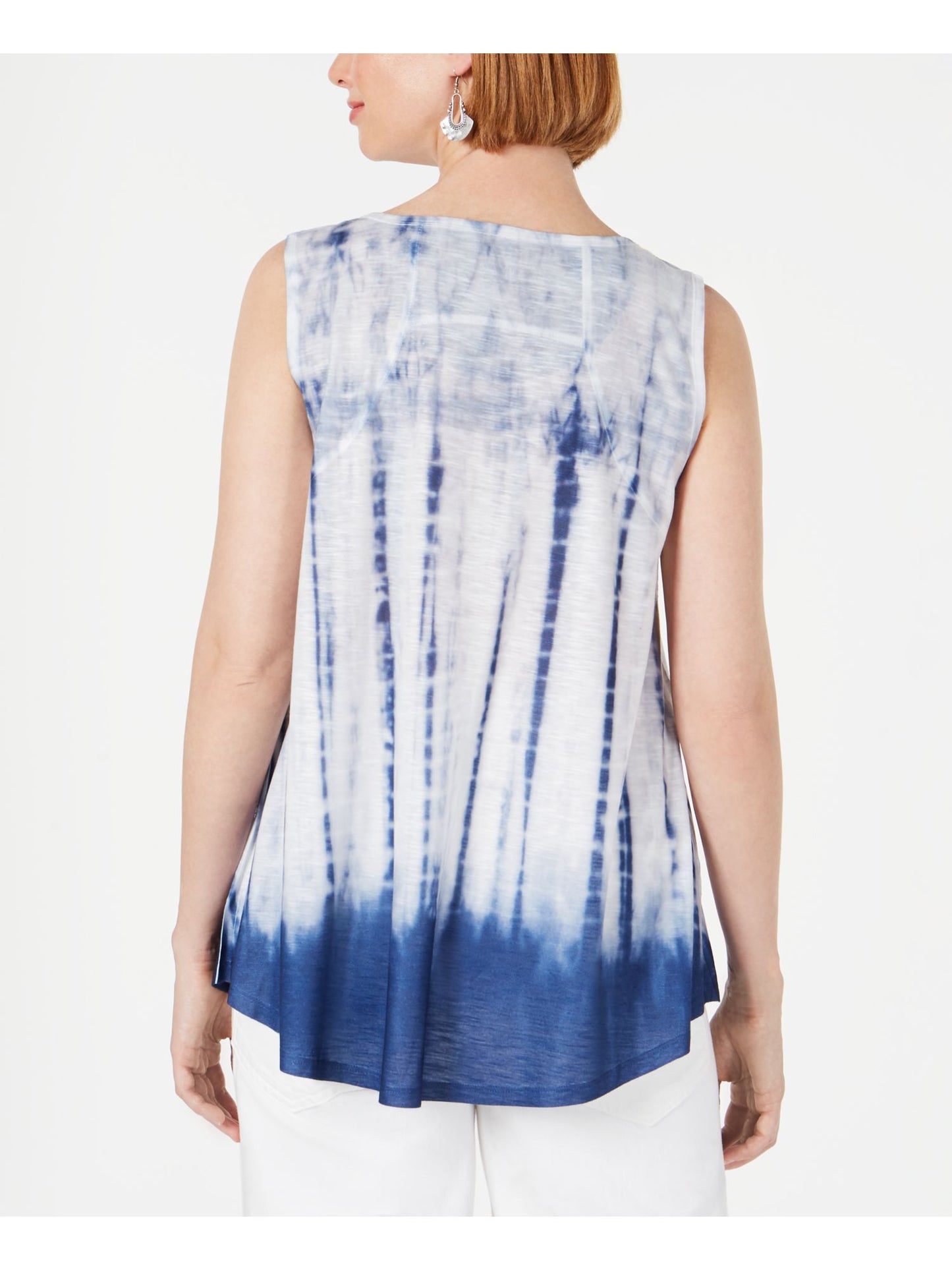 Style & Co Women's Tie Dye Sleeveless Scoop Neck Top Blue Size Large