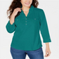 Karen Scott Women's Cotton Johnny-Collar Utility Shirt Green Size Large