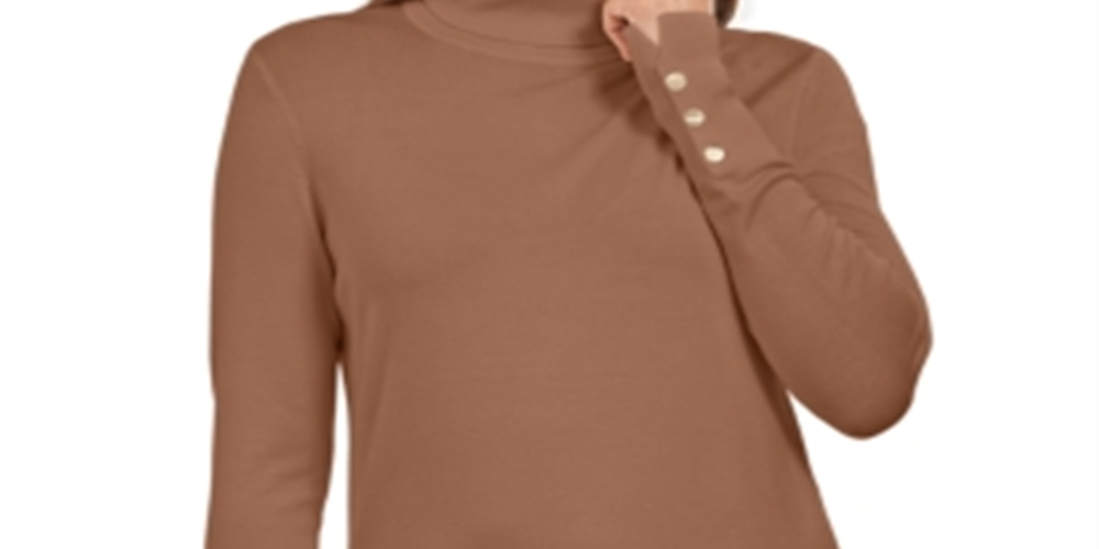 JM Collection Women's Turtleneck Sweater Brown Size Petite Small