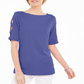 Karen Scott Women's Cotton Cutout Sleeves Top Purple Size Small