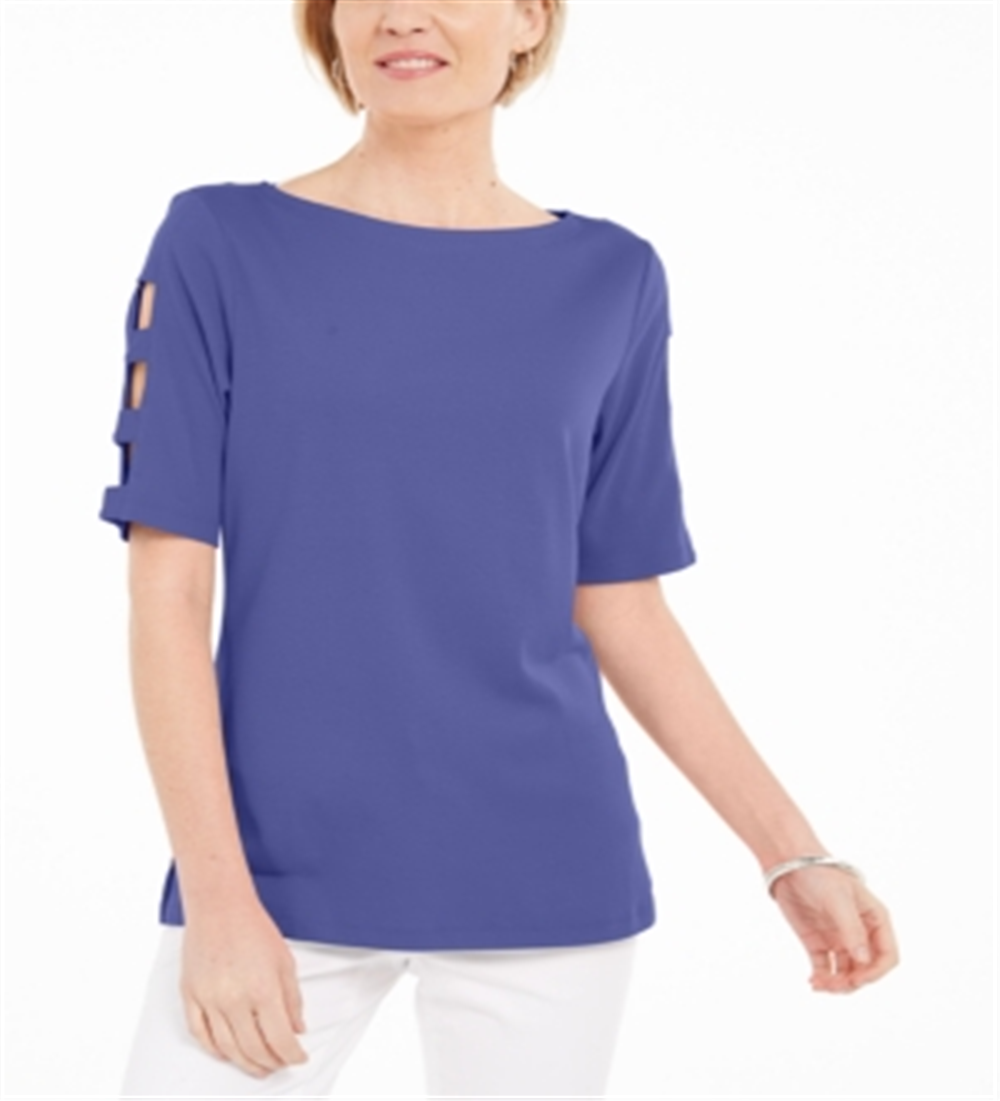 Karen Scott Women's Cotton Cutout Sleeves Top Purple Size Small