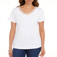 Karen Scott Women's Cotton Open Trim V Neck T-Shirt White Size M