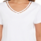 Karen Scott Women's Cotton Open Trim V Neck T-Shirt White Size M