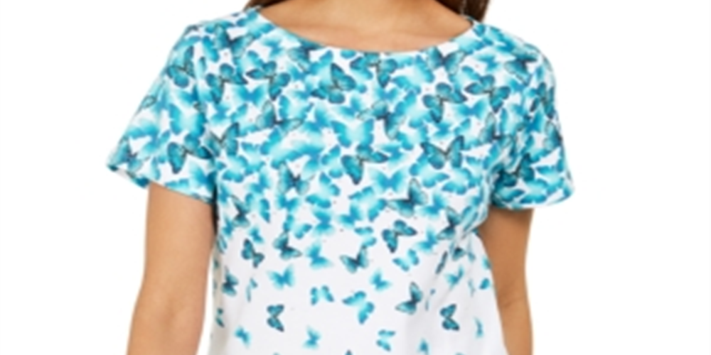 Karen Scott Women's Cascade Butterfly Printed Top Blue Size XS