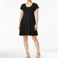 Style & Co Women's Short Sleeve a Line Dress Black Size XS