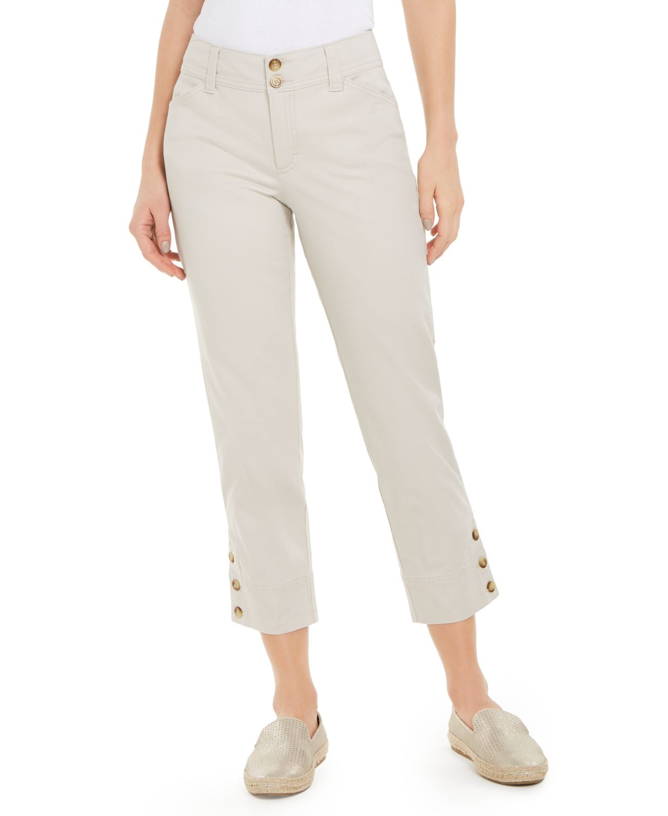 Charter Club Women's Button Cuff Tummy Control Capri Pants Brown Size 8