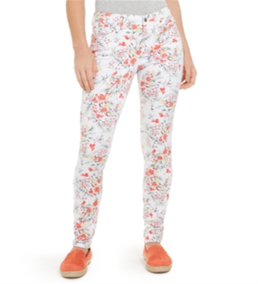 Charter Club Women's Floral Print Lexington Straight Leg Jeans White Size 8