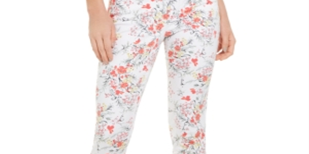 Charter Club Women's Floral Print Lexington Straight Leg Jeans White Size 8