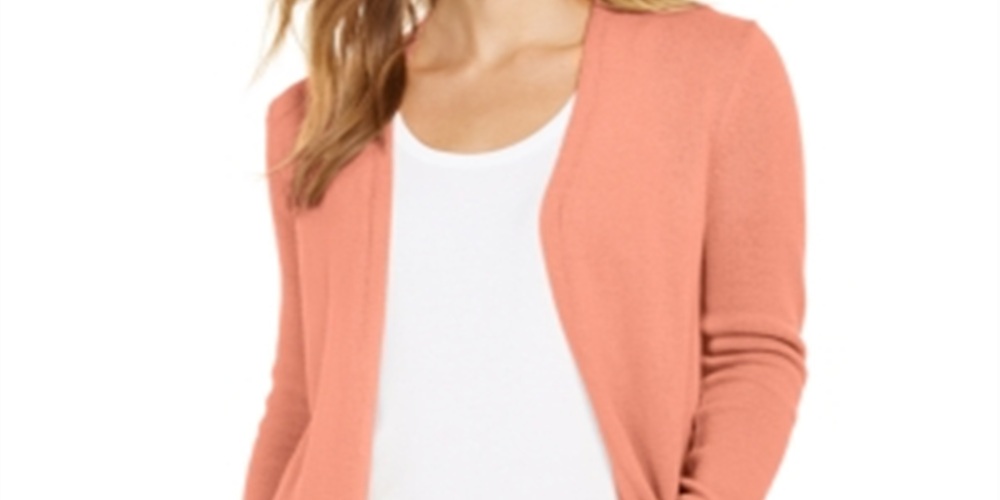Charter Club Women's Open Front Curved Hem Completer Sweater Orange Size Petite M