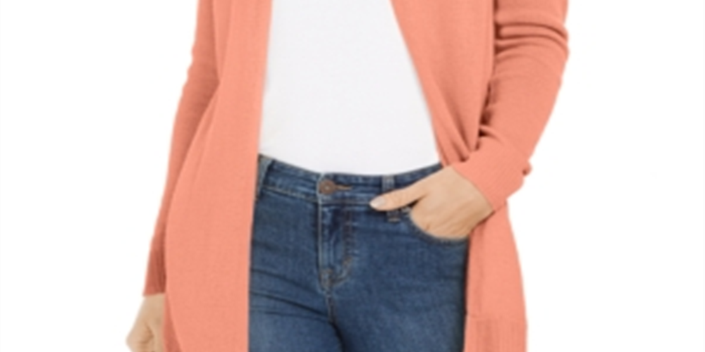 Charter Club Women's Open Front Curved Hem Completer Sweater Orange Size Petite M