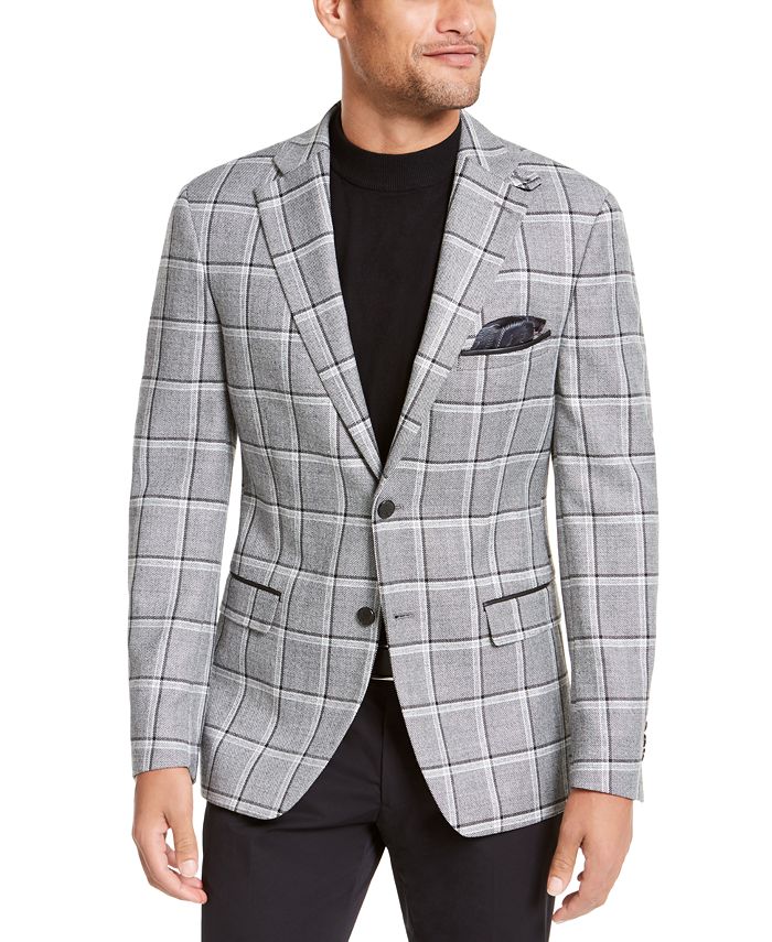 Tallia Men's Slim Fit Plaid Sport Coat Black Size 42R
