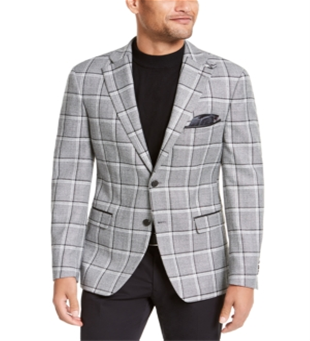 Tallia Men's Slim Fit Plaid Sport Coat Black Size 42R