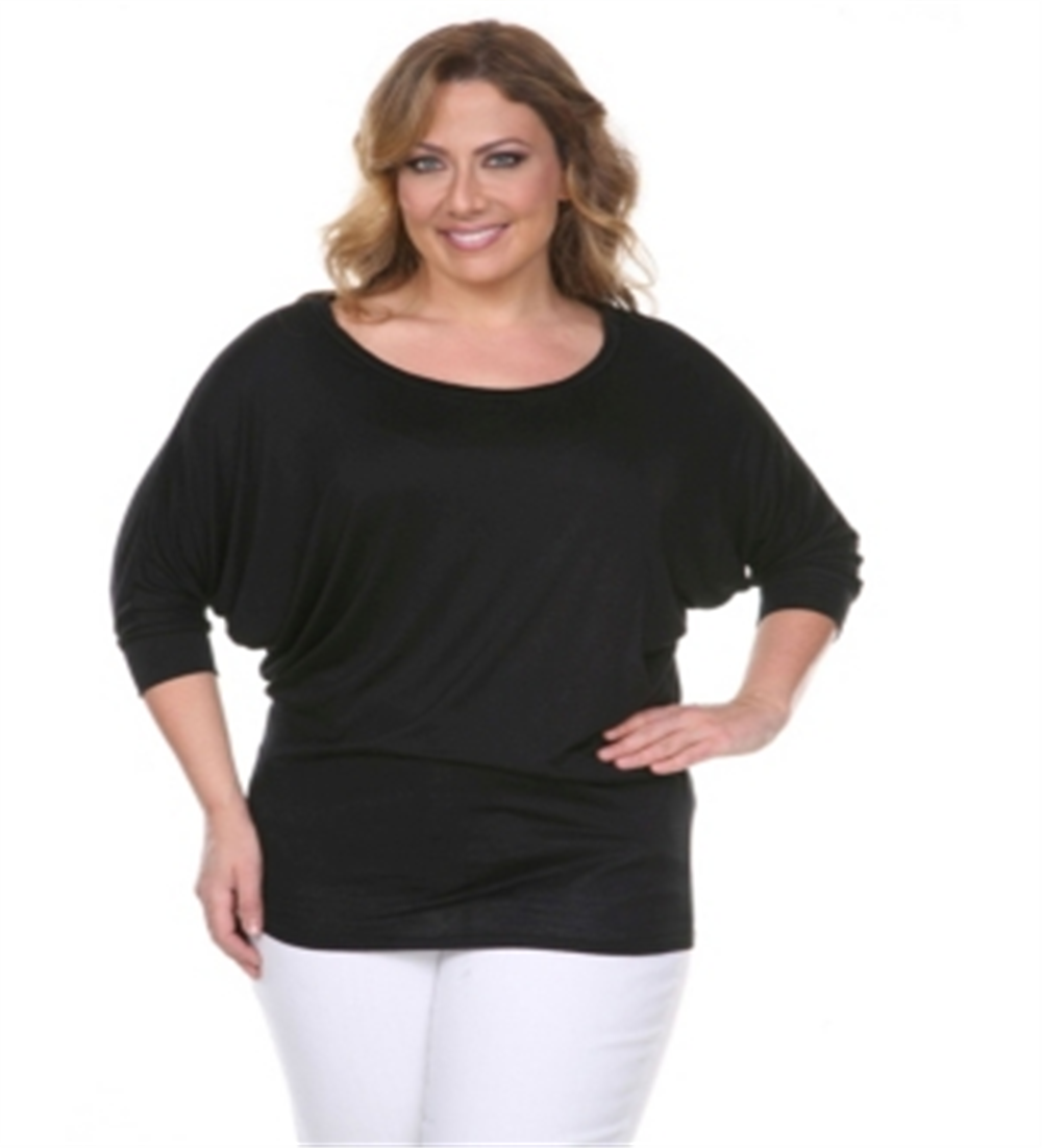 White Mark Women's Plus Bat Sleeve Top Black Size XL