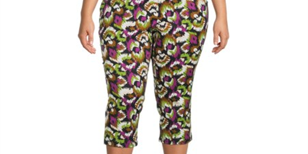 Terra & Sky Women's Plus Printed Jeggings Black Size 2XL