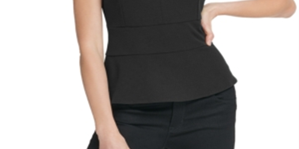 DKNY Women's V Neck Peplum Top Black Size S