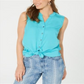 Style & Co Women's Cinched Side Sleeveless Top Blue Size Petite M