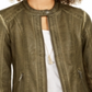 Style & Co Women's Perforated Garment Dyed Faux Leather Jacket Green Size L