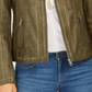 Style & Co Women's Perforated Garment Dyed Faux Leather Jacket Green Size L