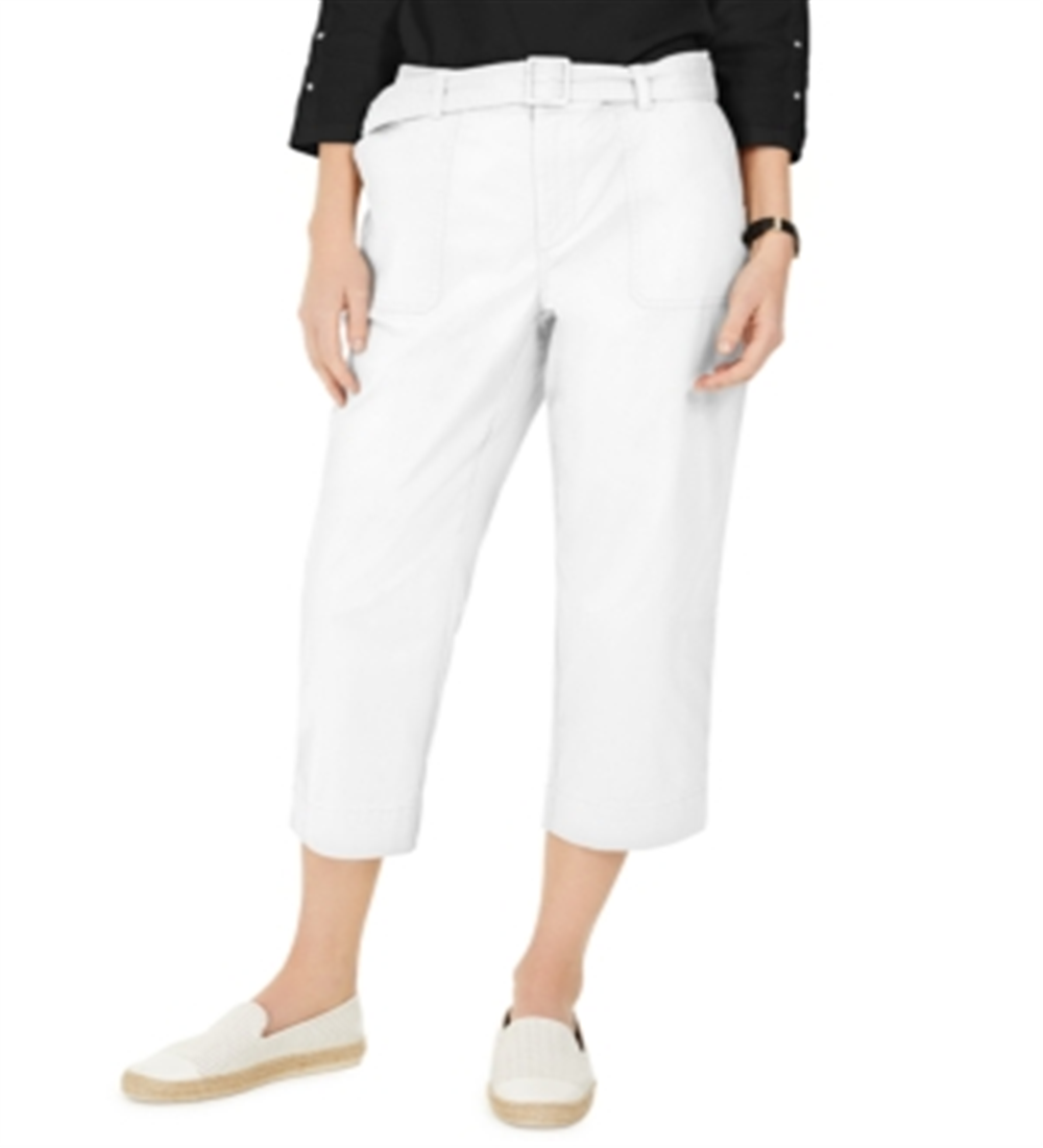 Charter Club Women's Cropped Twill Pants White Size 14