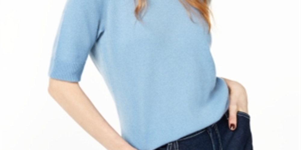 Charter Club Women's Elbow Sleeve Cashmere Sweater Blue Size S