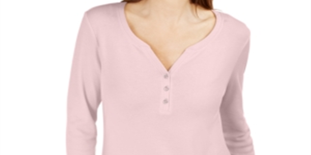 Karen Scott Women's 3/4 Sleeve Henley Shirt Pink Size M