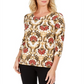 JM Collection Women's Printed Jacquard Top Brown Size Petite X-Small