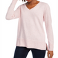 Maison Jules Women's Cotton V Neck Tunic Sweater Pink Size S