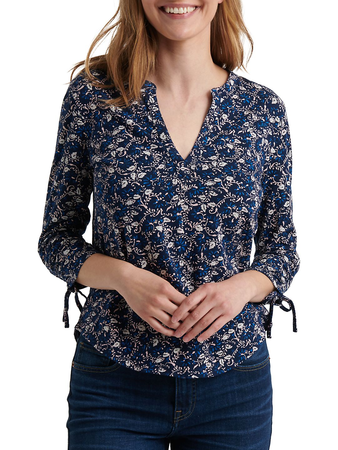 Lucky Brand Women's Printed Ruched Top Blue Size M