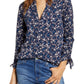 Lucky Brand Women's Printed Ruched Top Blue Size M