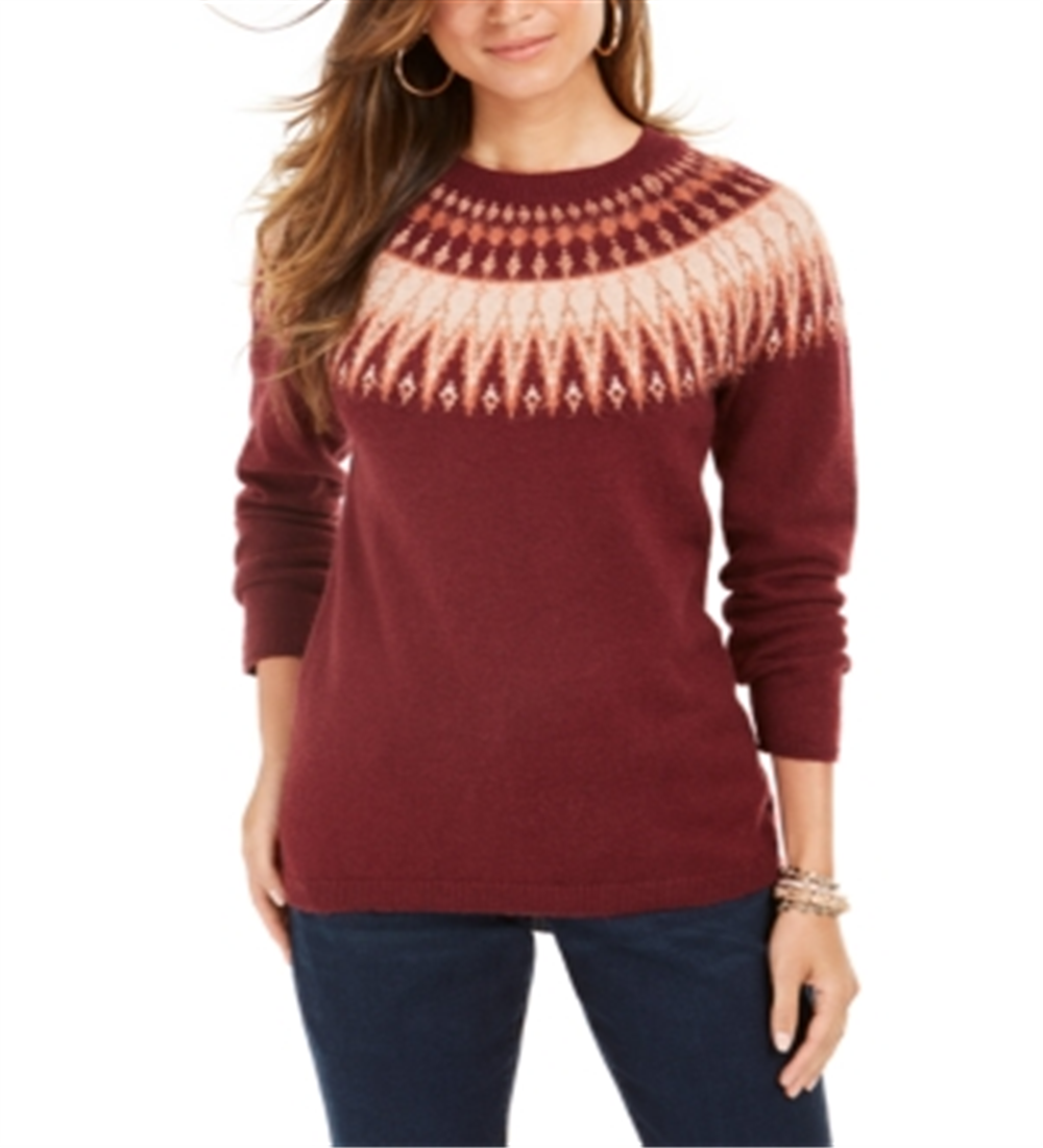 Style & Co Women's Fair Isle Crewneck Sweater Red Size PP