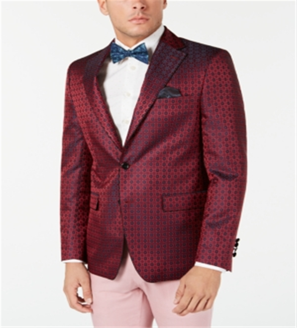 Tallia Men's Slim Fit Medallion Dinner Jacket Red Size 46