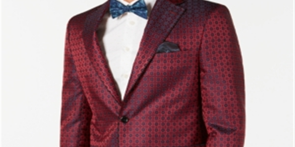 Tallia Men's Slim Fit Medallion Dinner Jacket Red Size 46