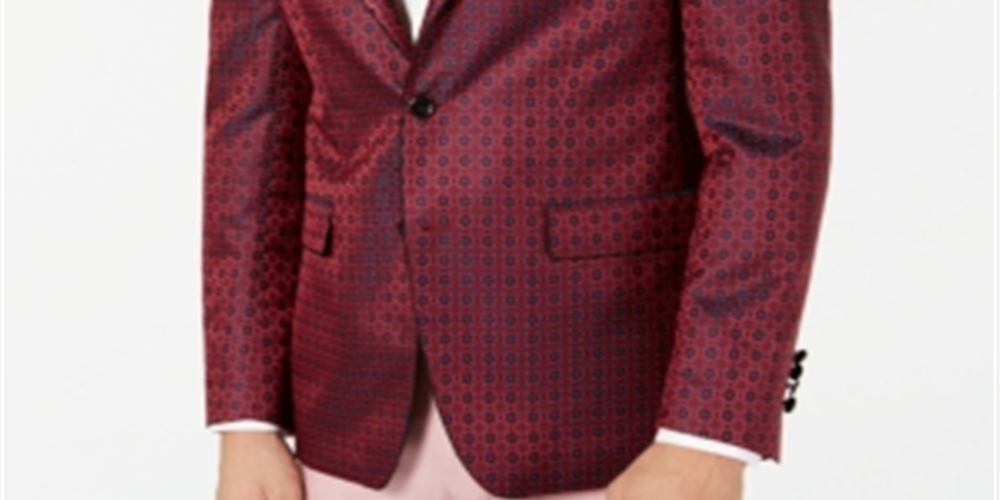 Tallia Men's Slim Fit Medallion Dinner Jacket Red Size 46